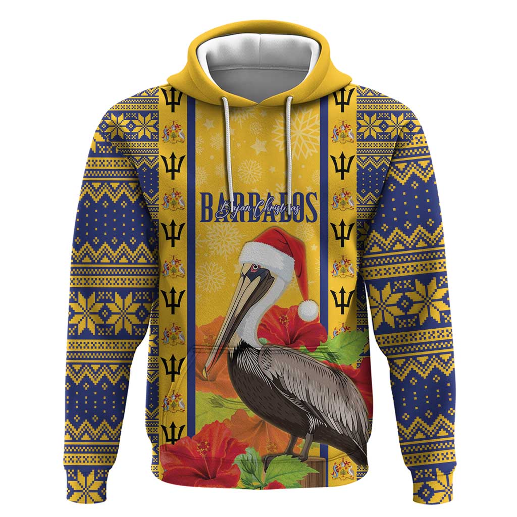 Personalized Barbados Christmas Hoodie Bajan Xmas Brown Pelican Santa - Wonder Print Shop