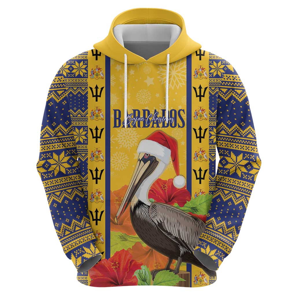 Personalized Barbados Christmas Hoodie Bajan Xmas Brown Pelican Santa - Wonder Print Shop