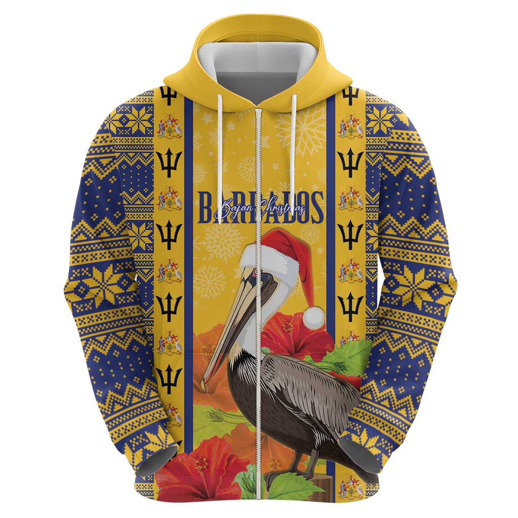 Personalized Barbados Christmas Hoodie Bajan Xmas Brown Pelican Santa - Wonder Print Shop