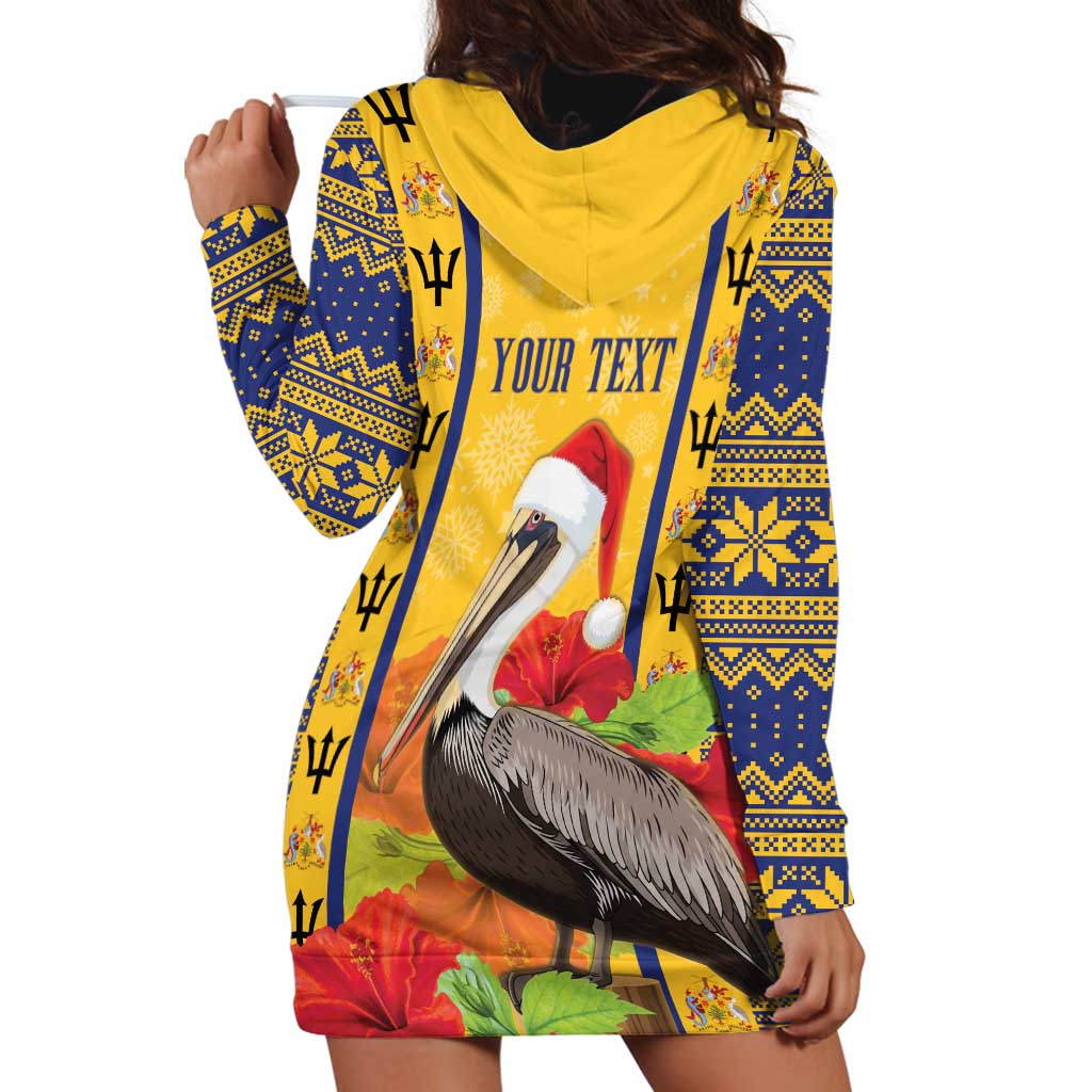 Personalized Barbados Christmas Hoodie Dress Bajan Xmas Brown Pelican Santa - Wonder Print Shop