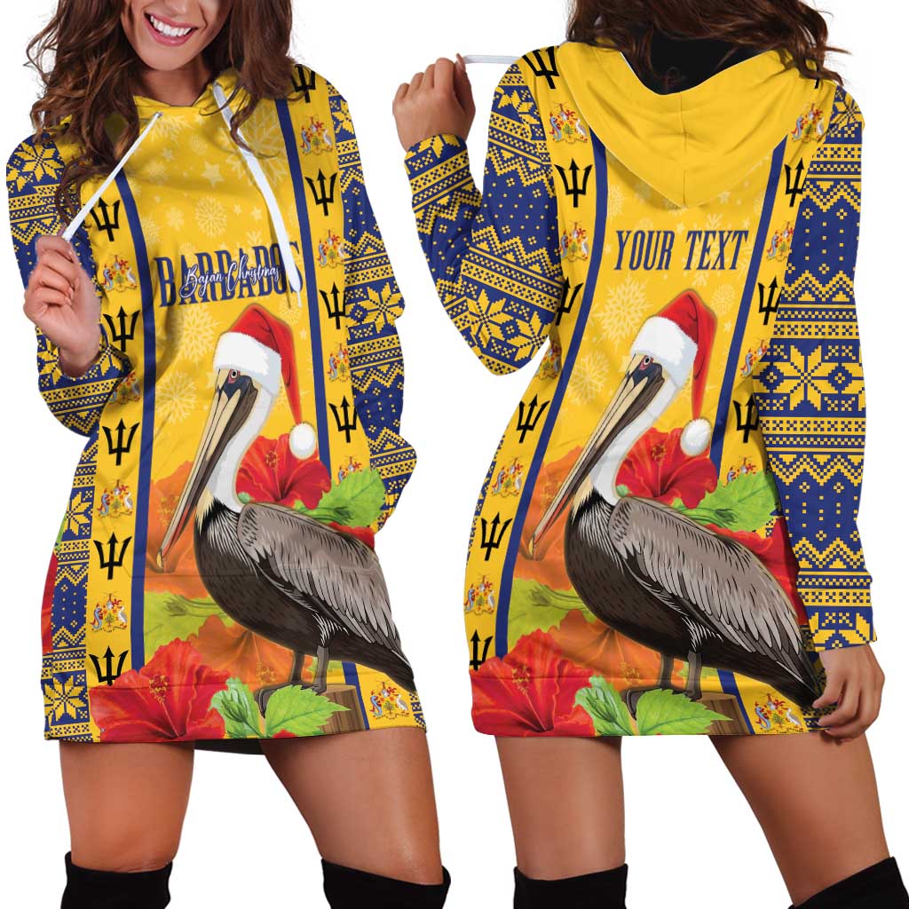 Personalized Barbados Christmas Hoodie Dress Bajan Xmas Brown Pelican Santa - Wonder Print Shop