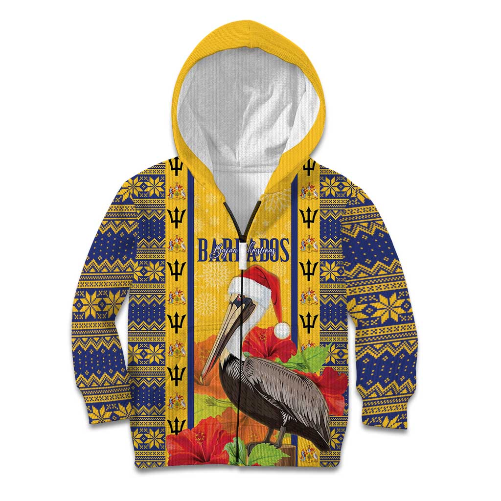 Personalized Barbados Christmas Kid Hoodie Bajan Xmas Brown Pelican Santa - Wonder Print Shop