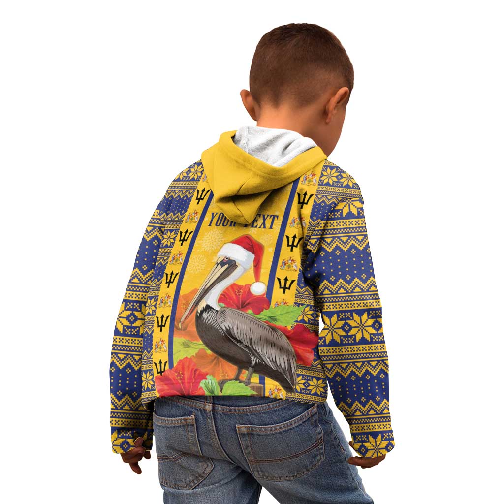 Personalized Barbados Christmas Kid Hoodie Bajan Xmas Brown Pelican Santa - Wonder Print Shop