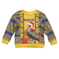 Personalized Barbados Christmas Kid Ugly Christmas Sweater Bajan Xmas Brown Pelican Santa - Wonder Print Shop