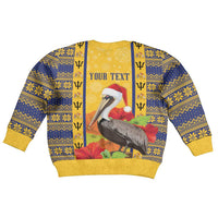 Personalized Barbados Christmas Kid Ugly Christmas Sweater Bajan Xmas Brown Pelican Santa - Wonder Print Shop