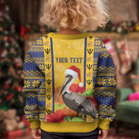 Personalized Barbados Christmas Kid Ugly Christmas Sweater Bajan Xmas Brown Pelican Santa - Wonder Print Shop