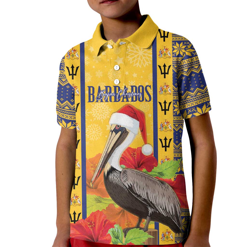 Personalized Barbados Christmas Kid Polo Shirt Bajan Xmas Brown Pelican Santa - Wonder Print Shop