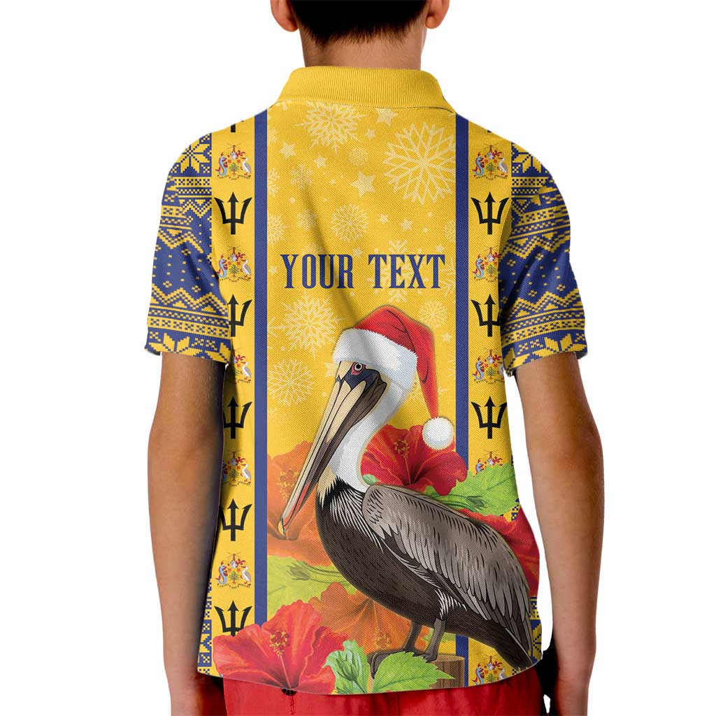 Personalized Barbados Christmas Kid Polo Shirt Bajan Xmas Brown Pelican Santa - Wonder Print Shop