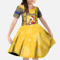 Personalized Barbados Christmas Kid Short Sleeve Dress Bajan Xmas Brown Pelican Santa - Wonder Print Shop