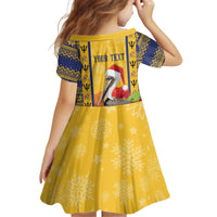 Personalized Barbados Christmas Kid Short Sleeve Dress Bajan Xmas Brown Pelican Santa - Wonder Print Shop