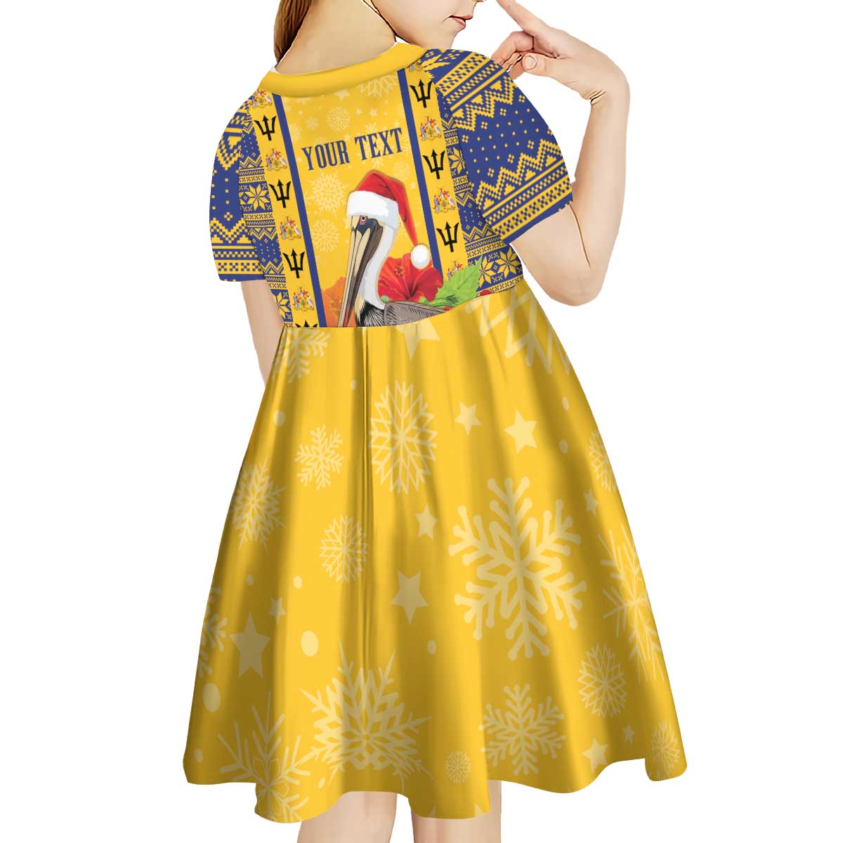 Personalized Barbados Christmas Kid Short Sleeve Dress Bajan Xmas Brown Pelican Santa - Wonder Print Shop