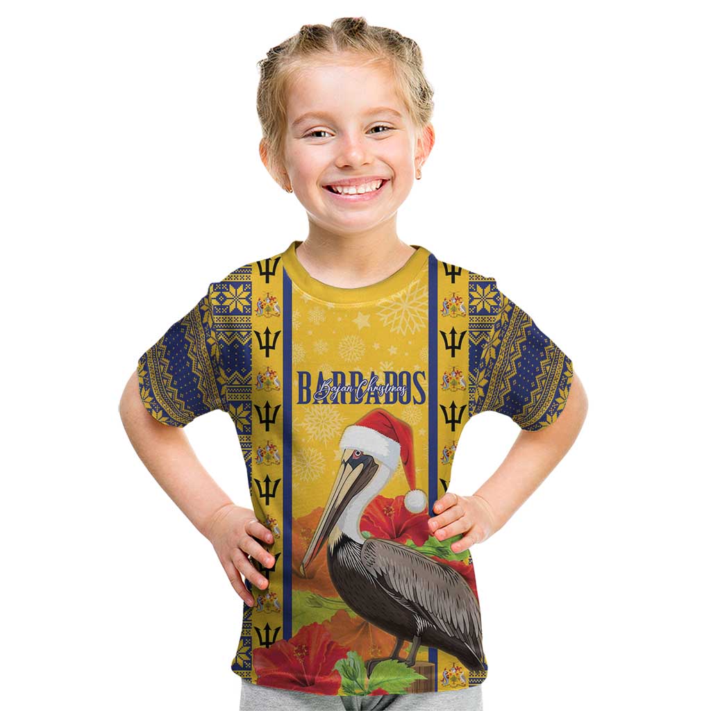 Personalized Barbados Christmas Kid T Shirt Bajan Xmas Brown Pelican Santa - Wonder Print Shop