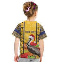 Personalized Barbados Christmas Kid T Shirt Bajan Xmas Brown Pelican Santa - Wonder Print Shop