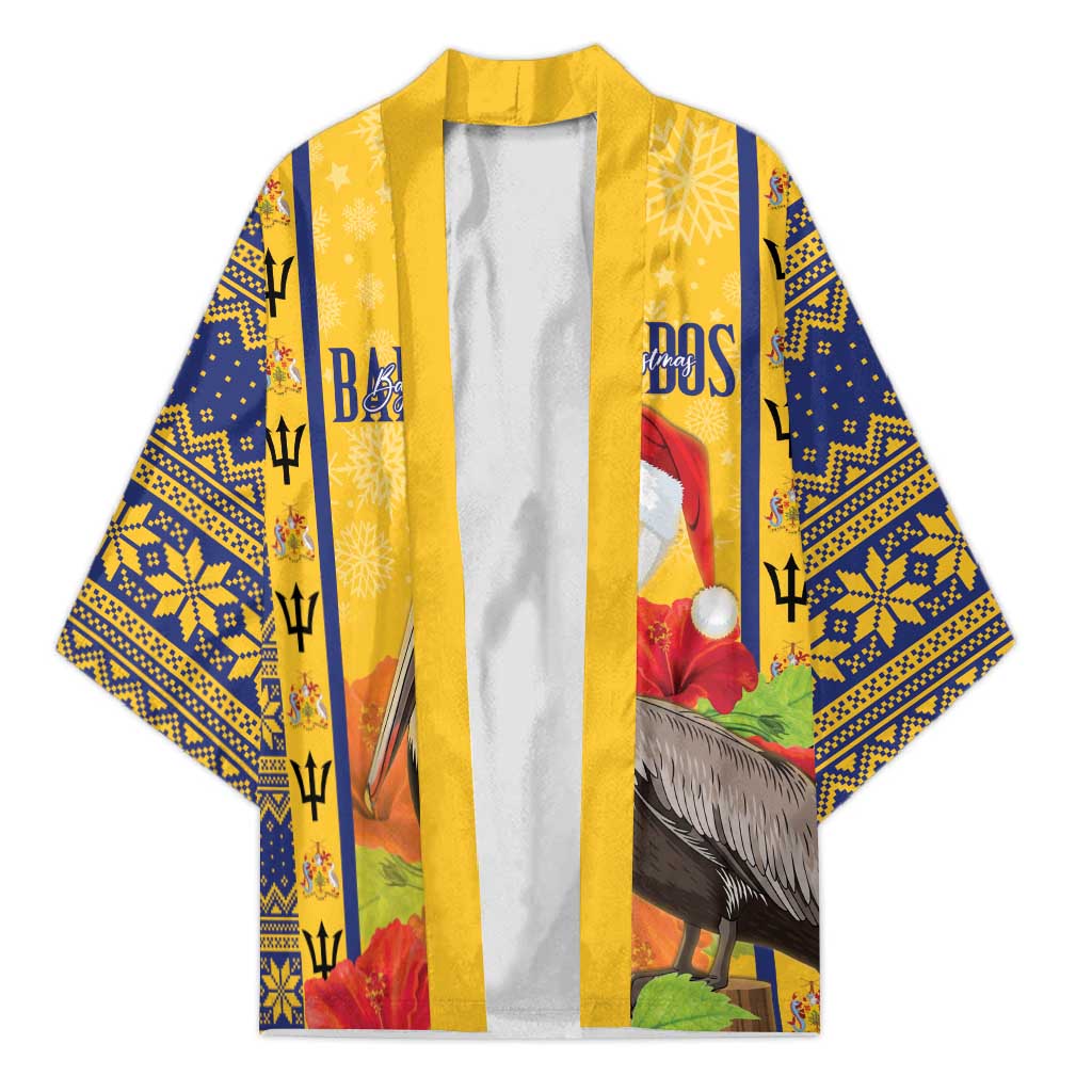 Personalized Barbados Christmas Kimono Bajan Xmas Brown Pelican Santa - Wonder Print Shop