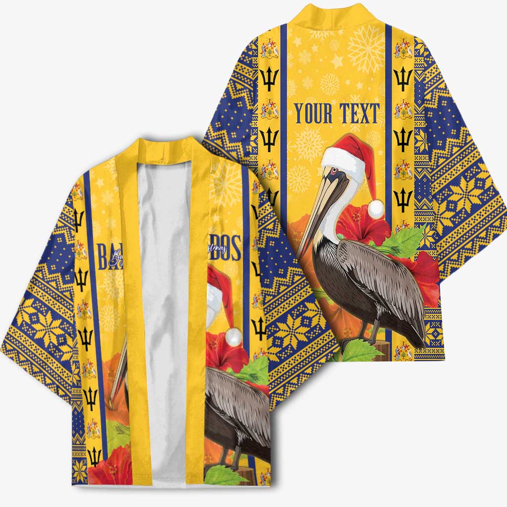 Personalized Barbados Christmas Kimono Bajan Xmas Brown Pelican Santa - Wonder Print Shop