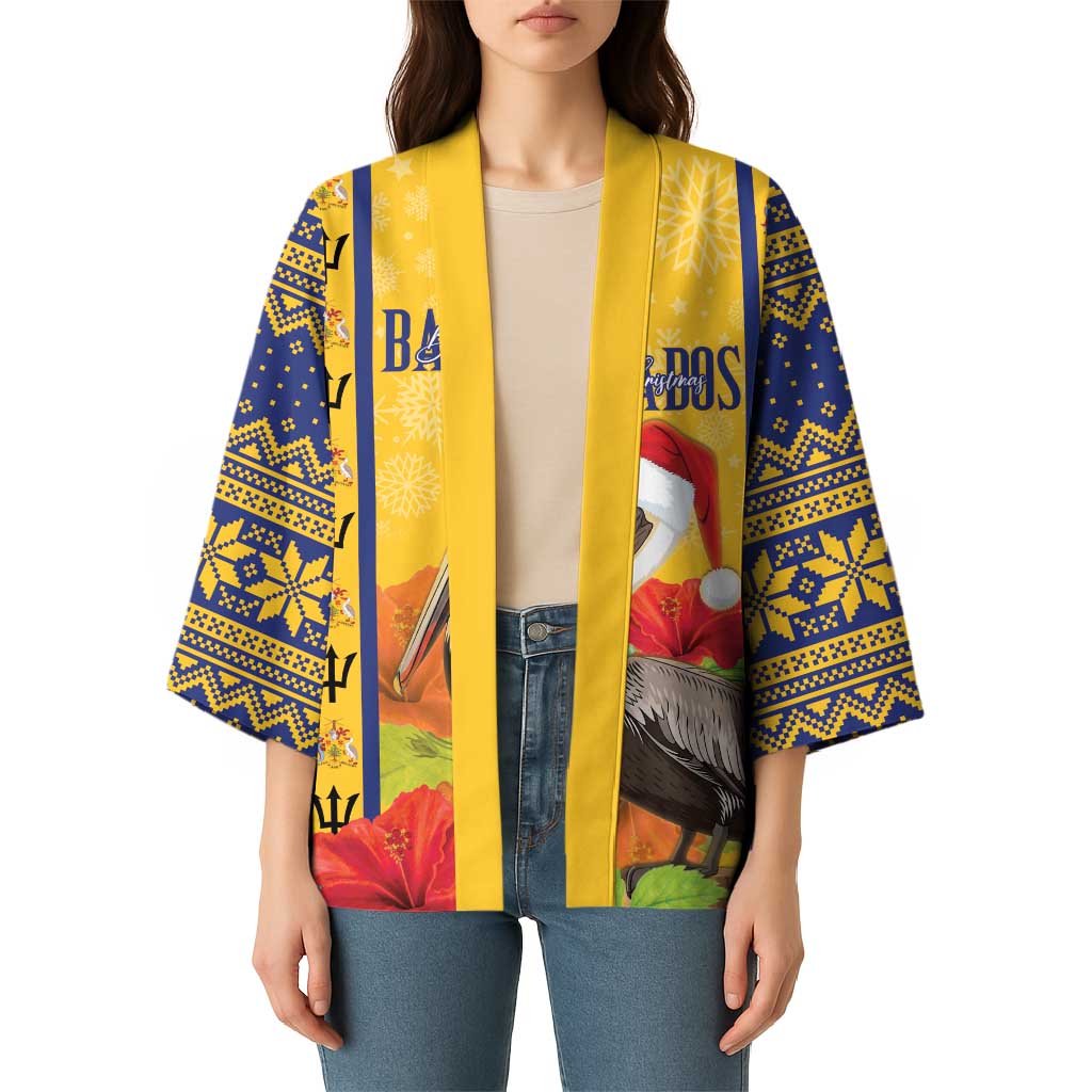 Personalized Barbados Christmas Kimono Bajan Xmas Brown Pelican Santa - Wonder Print Shop