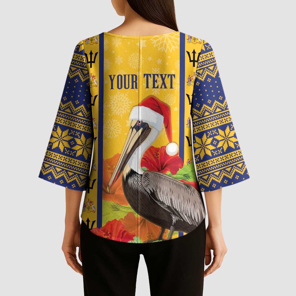 Personalized Barbados Christmas Kimono Sleeve Blouse Bajan Xmas Brown Pelican Santa - Wonder Print Shop