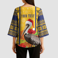 Personalized Barbados Christmas Kimono Sleeve Blouse Bajan Xmas Brown Pelican Santa - Wonder Print Shop