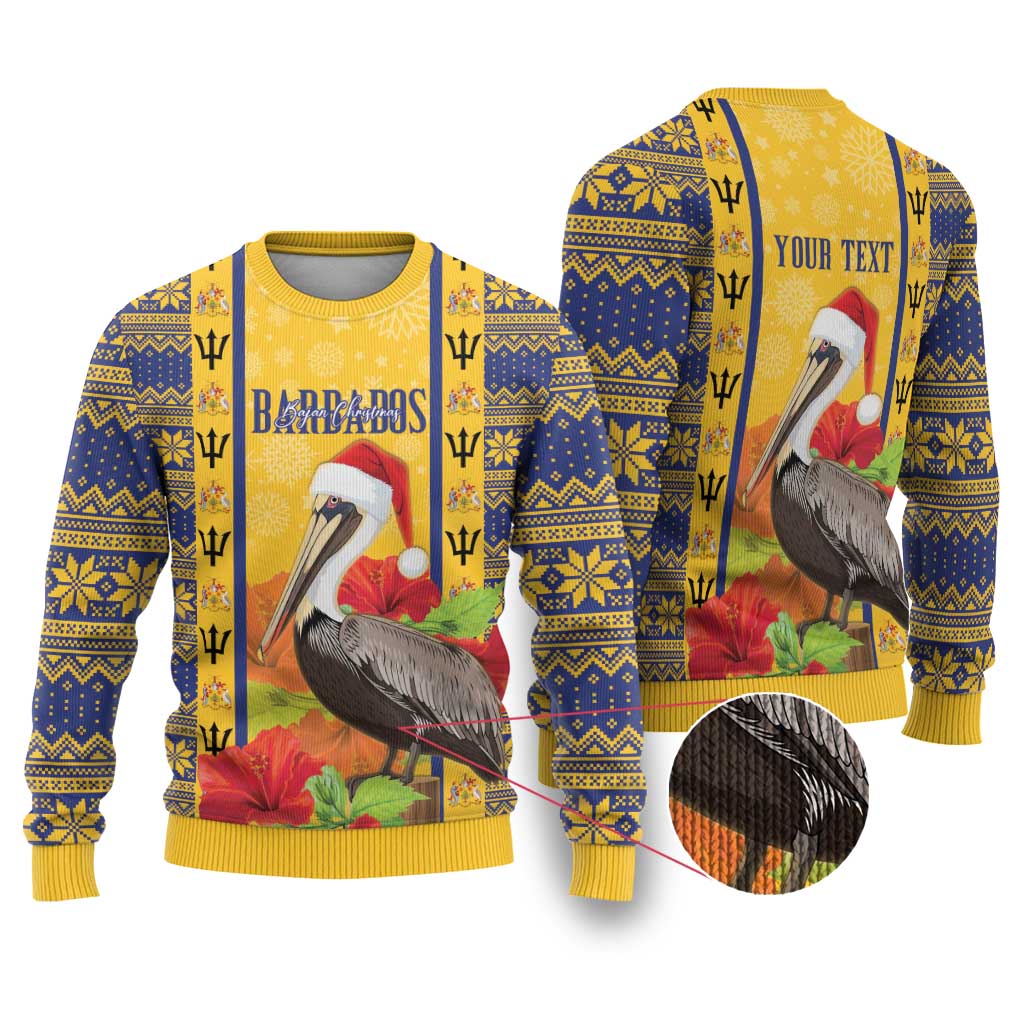 Personalized Barbados Christmas Ugly Christmas Sweater Bajan Xmas Brown Pelican Santa - Wonder Print Shop