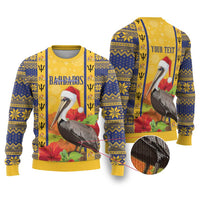 Personalized Barbados Christmas Ugly Christmas Sweater Bajan Xmas Brown Pelican Santa - Wonder Print Shop