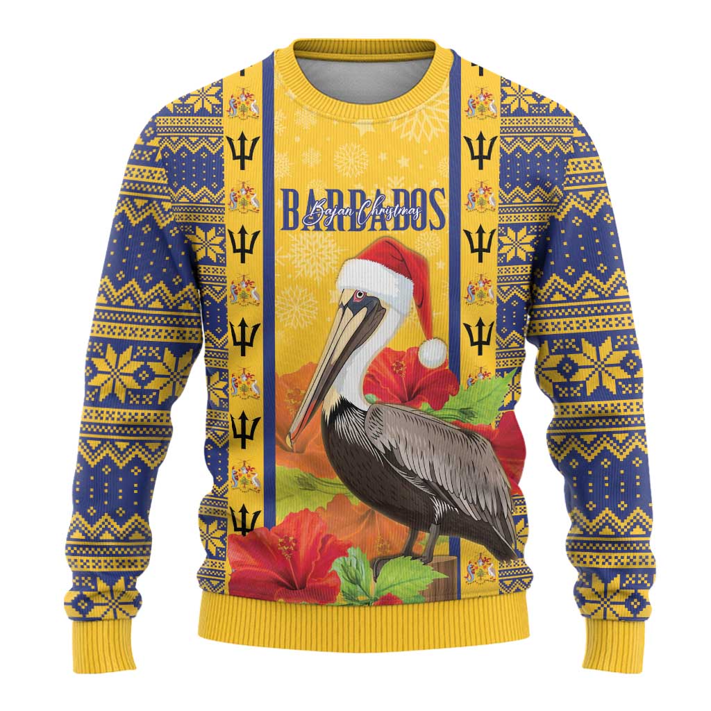 Personalized Barbados Christmas Ugly Christmas Sweater Bajan Xmas Brown Pelican Santa - Wonder Print Shop