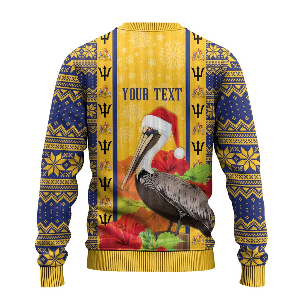 Personalized Barbados Christmas Ugly Christmas Sweater Bajan Xmas Brown Pelican Santa - Wonder Print Shop