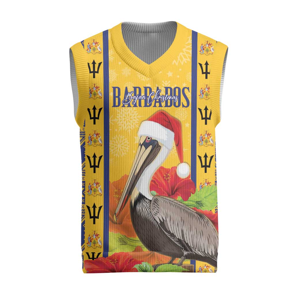 Personalized Barbados Christmas Knitted V-Neck Vest Bajan Xmas Brown Pelican Santa - Wonder Print Shop