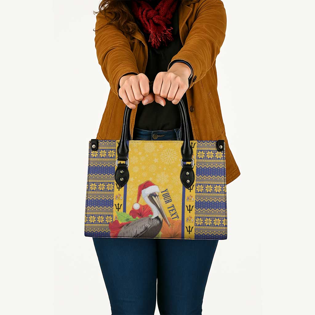 Personalized Barbados Christmas Leather Bag Bajan Xmas Brown Pelican Santa - Wonder Print Shop
