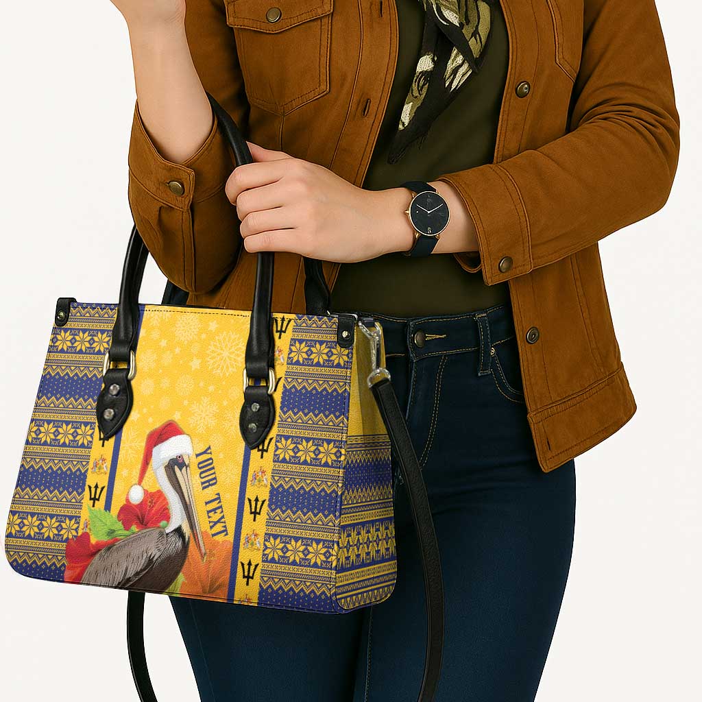 Personalized Barbados Christmas Leather Bag Bajan Xmas Brown Pelican Santa - Wonder Print Shop