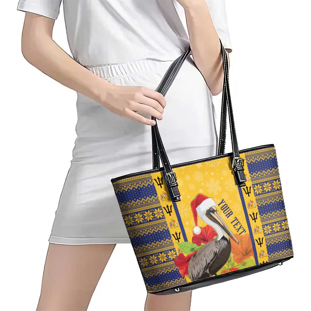 Personalized Barbados Christmas Leather Tote Bag Bajan Xmas Brown Pelican Santa - Wonder Print Shop