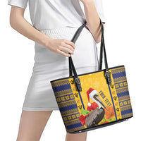Personalized Barbados Christmas Leather Tote Bag Bajan Xmas Brown Pelican Santa - Wonder Print Shop