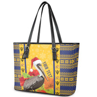 Personalized Barbados Christmas Leather Tote Bag Bajan Xmas Brown Pelican Santa - Wonder Print Shop