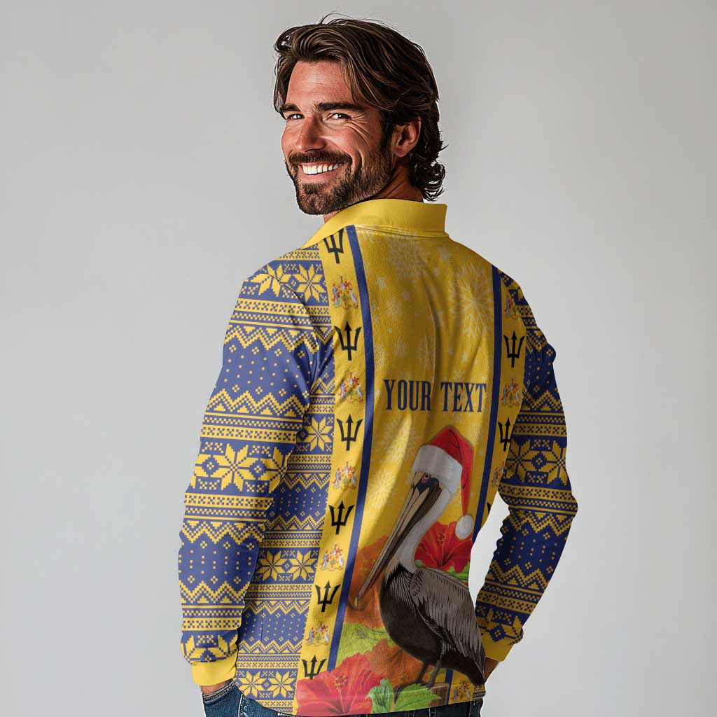Personalized Barbados Christmas Long Sleeve Polo Shirt Bajan Xmas Brown Pelican Santa - Wonder Print Shop