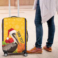Personalized Barbados Christmas Luggage Cover Bajan Xmas Brown Pelican Santa - Wonder Print Shop
