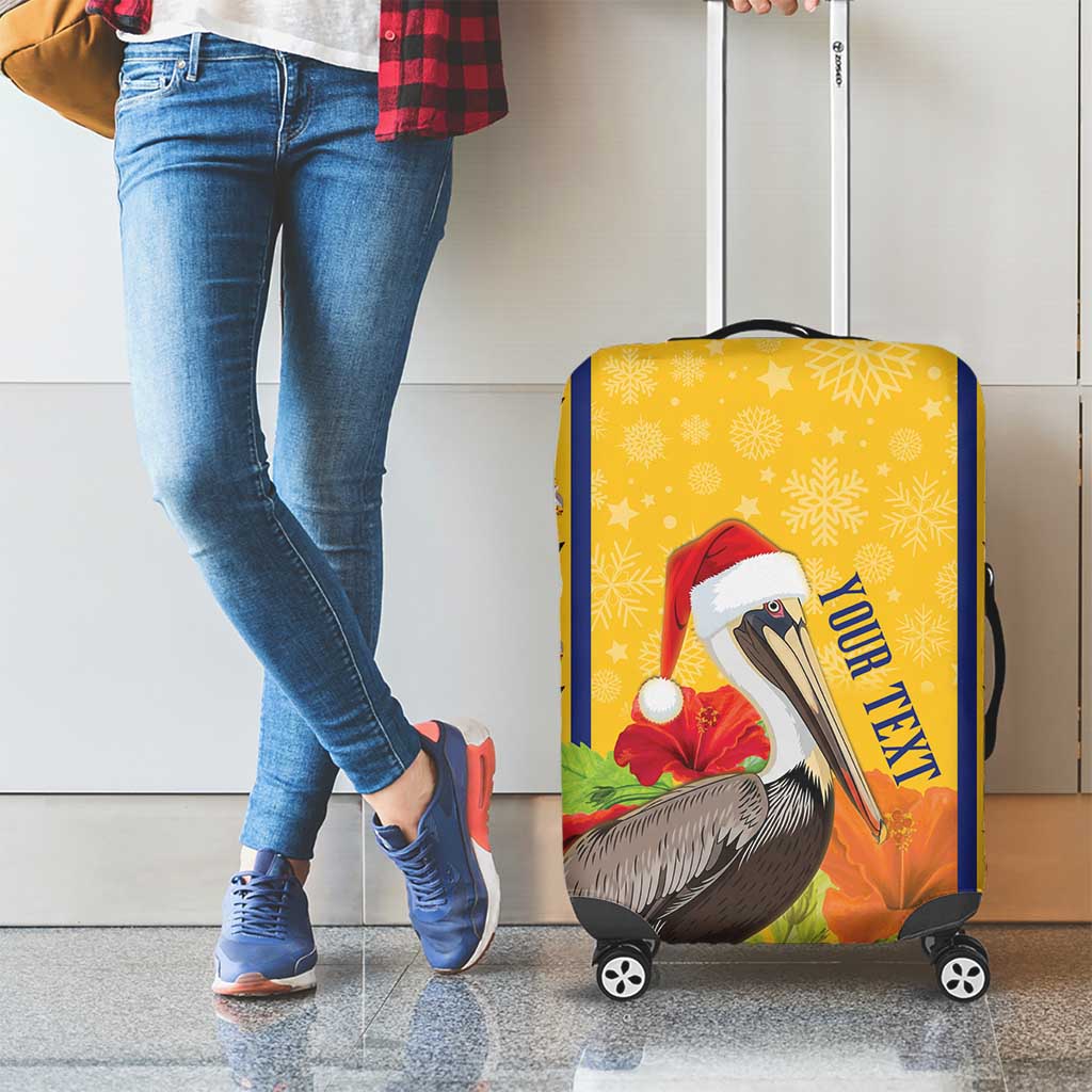 Personalized Barbados Christmas Luggage Cover Bajan Xmas Brown Pelican Santa - Wonder Print Shop