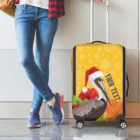 Personalized Barbados Christmas Luggage Cover Bajan Xmas Brown Pelican Santa - Wonder Print Shop