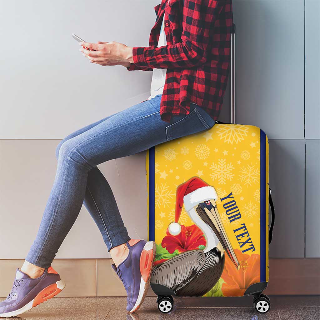 Personalized Barbados Christmas Luggage Cover Bajan Xmas Brown Pelican Santa - Wonder Print Shop