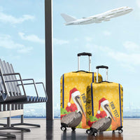 Personalized Barbados Christmas Luggage Cover Bajan Xmas Brown Pelican Santa - Wonder Print Shop