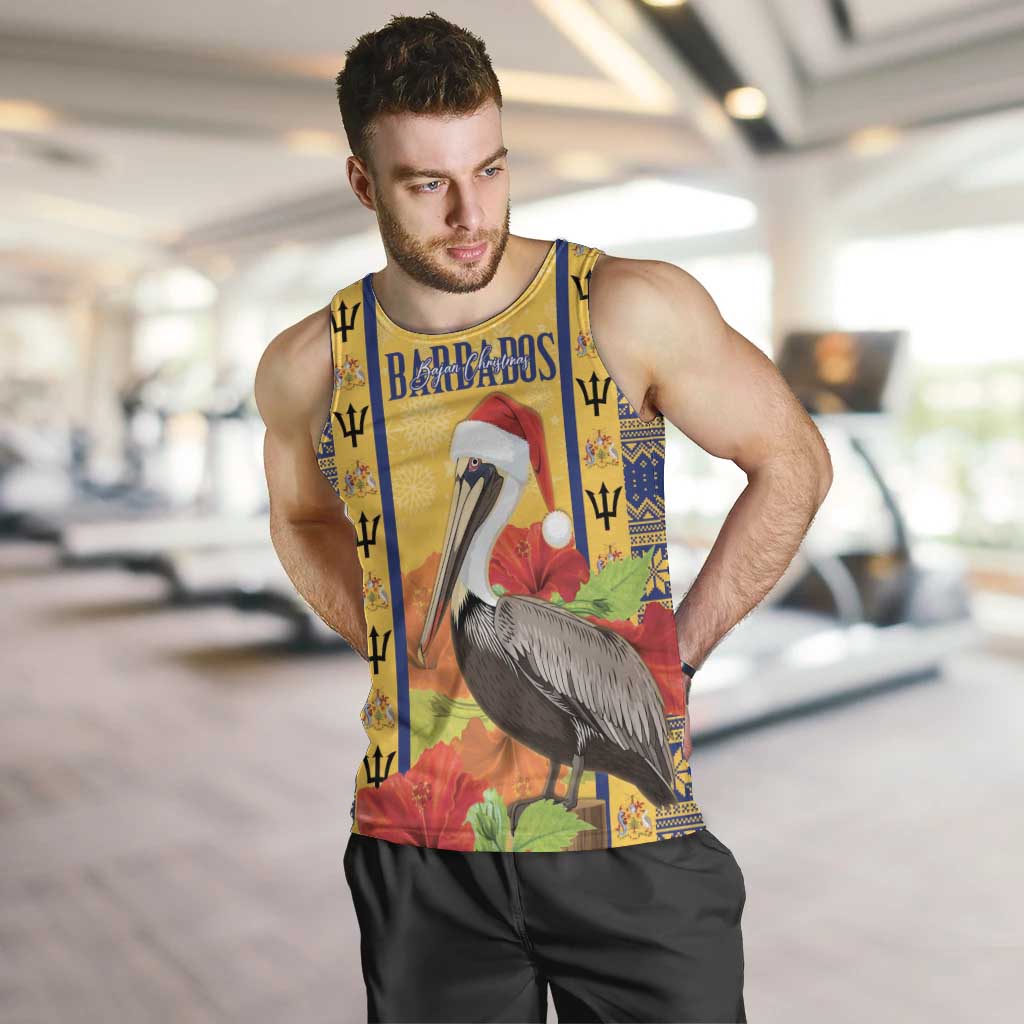 Personalized Barbados Christmas Men Tank Top Bajan Xmas Brown Pelican Santa - Wonder Print Shop