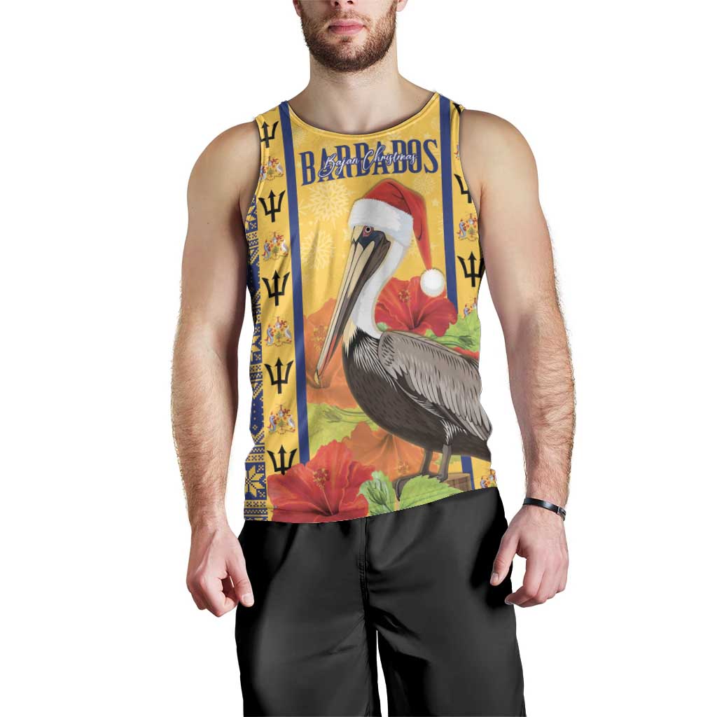 Personalized Barbados Christmas Men Tank Top Bajan Xmas Brown Pelican Santa - Wonder Print Shop