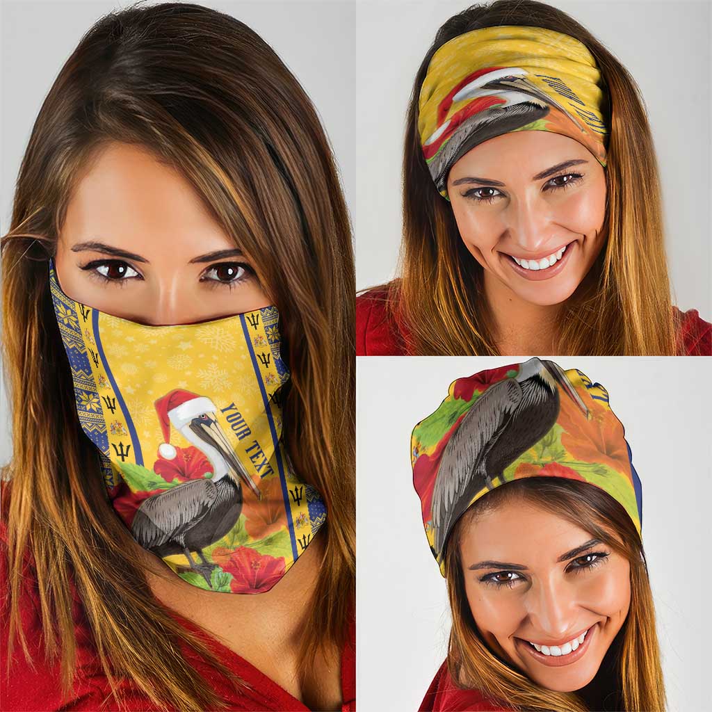 Personalized Barbados Christmas Neck Gaiter Bajan Xmas Brown Pelican Santa - Wonder Print Shop