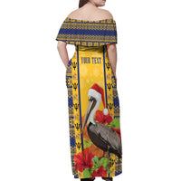 Personalized Barbados Christmas Off Shoulder Maxi Dress Bajan Xmas Brown Pelican Santa - Wonder Print Shop