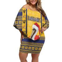 Personalized Barbados Christmas Off Shoulder Short Dress Bajan Xmas Brown Pelican Santa - Wonder Print Shop