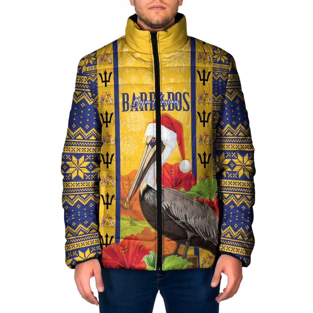 Personalized Barbados Christmas Padded Jacket Bajan Xmas Brown Pelican Santa - Wonder Print Shop