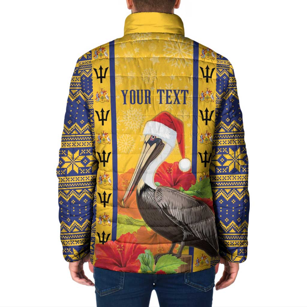 Personalized Barbados Christmas Padded Jacket Bajan Xmas Brown Pelican Santa - Wonder Print Shop