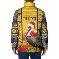 Personalized Barbados Christmas Padded Jacket Bajan Xmas Brown Pelican Santa - Wonder Print Shop