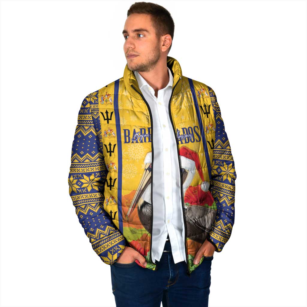 Personalized Barbados Christmas Padded Jacket Bajan Xmas Brown Pelican Santa - Wonder Print Shop