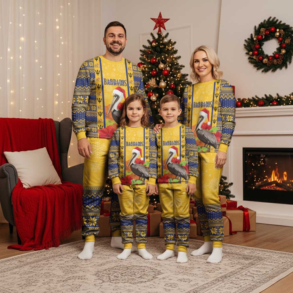 Personalized Barbados Christmas Pajama Set Bajan Xmas Brown Pelican Santa - Wonder Print Shop