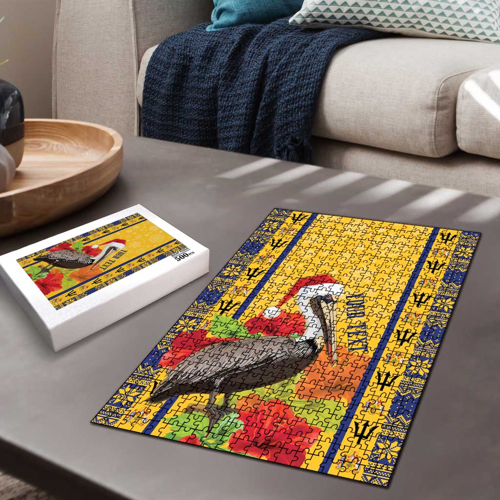 Personalized Barbados Christmas Puzzle Bajan Xmas Brown Pelican Santa - Wonder Print Shop