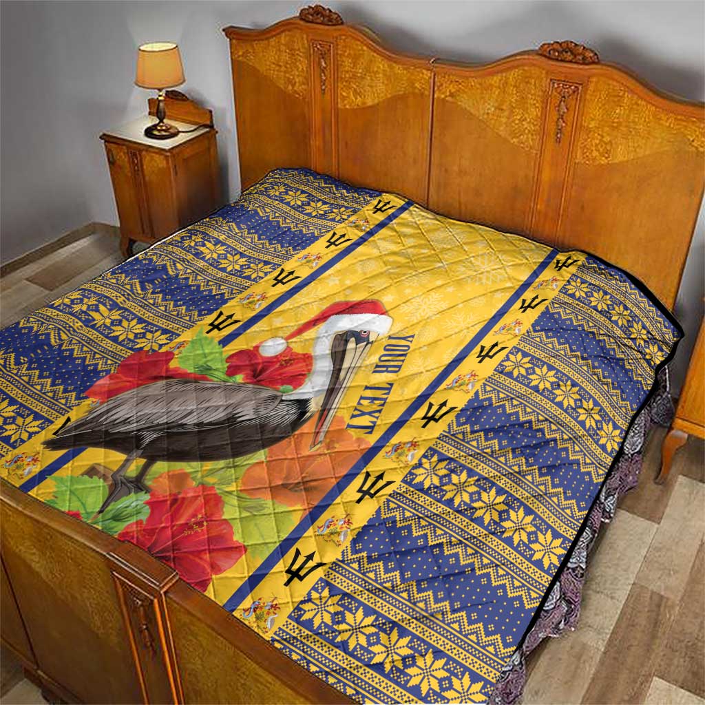 Personalized Barbados Christmas Quilt Bajan Xmas Brown Pelican Santa - Wonder Print Shop